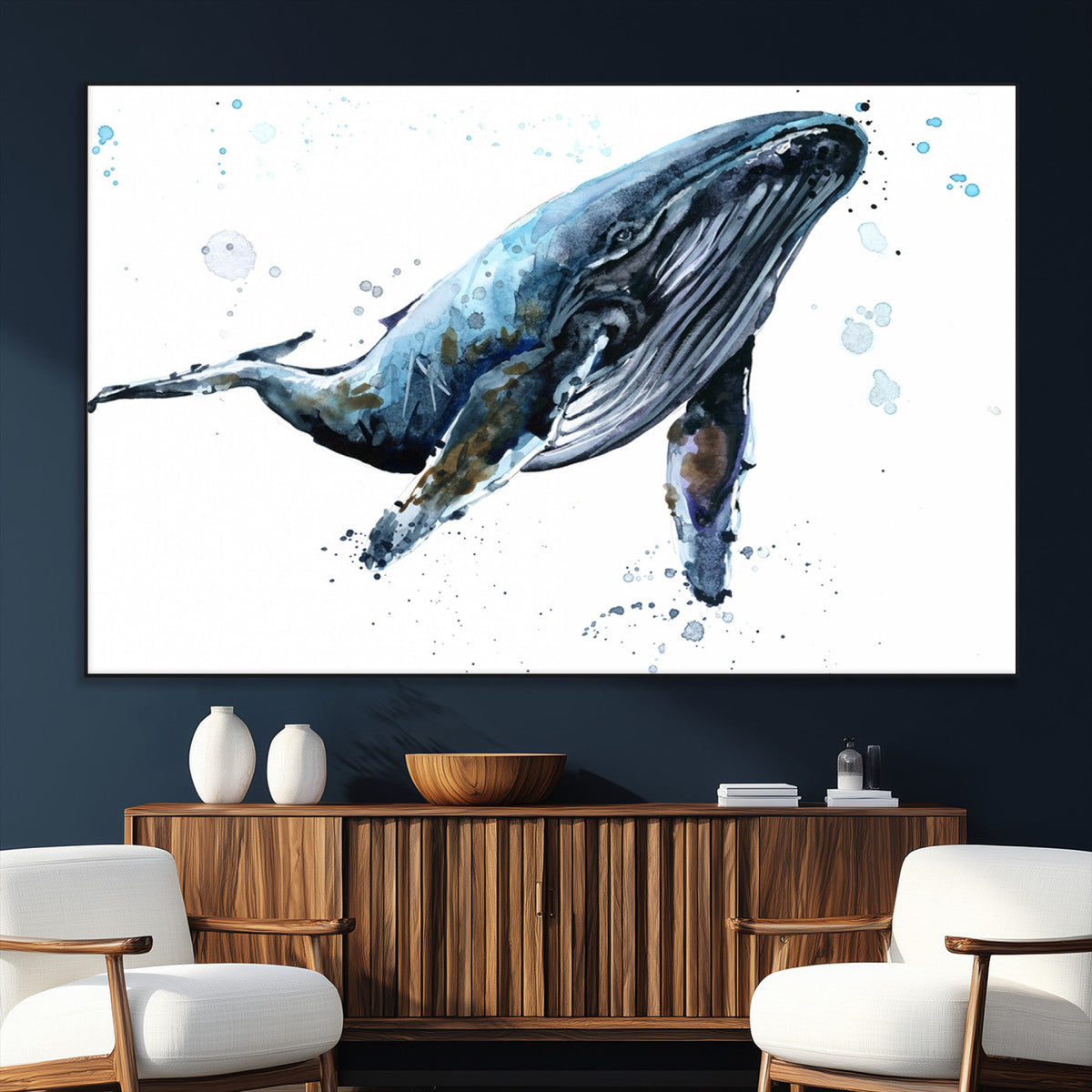 Watercolor Whale Wall Art Canvas Print