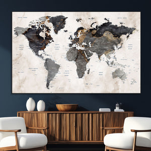 Abstract Map Printing - Modern World Map Canvas Wall Art for