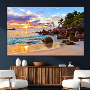 Tropical Island Beach Sunset Canvas Print
