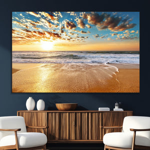 Golden Sunset Beach Print Canvas Wall Art, Giclee Canvas