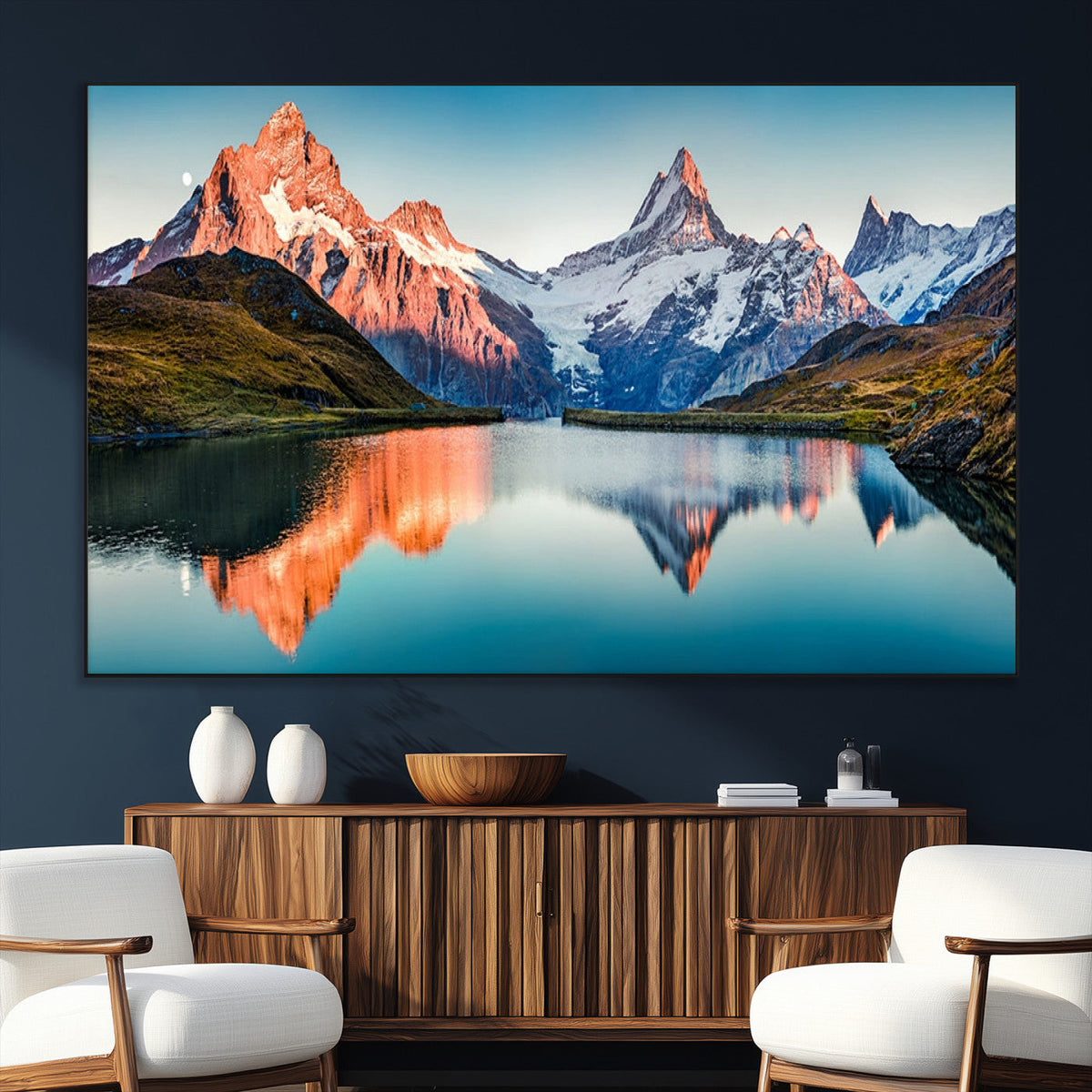 Landscape Mountain and Lake View Wall Art Canvas Print