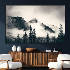 Large Foggy Mountain Forest Wall Art Canvas Print | Misty