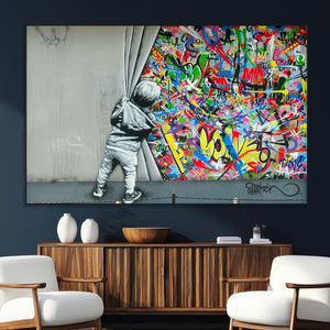 Banksy Colorful Street Graffiti Canvas Wall Art Print,