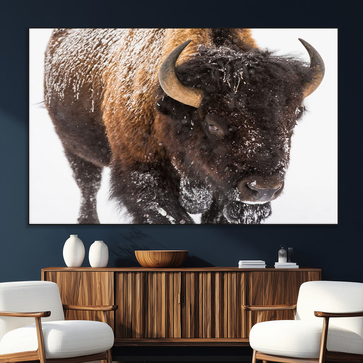 Bison Wall Art Canvas Print For Farmhouse, Wild Animal Wall