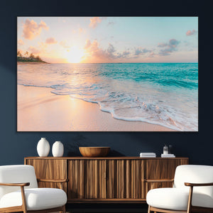 Beach Sunrise Wall Art, Coastal Seascape Canvas Print, Ocean