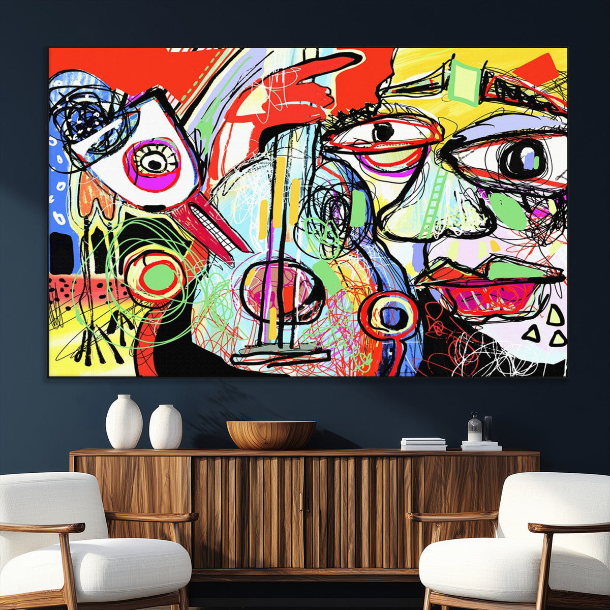 Picasso Style Art Abstract Canvas Wall Art Print , Colorful