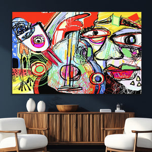 Picasso Style Art Abstract Canvas Wall Art Print , Colorful