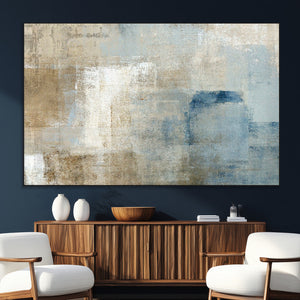 Abstract Blue and Beige Wall Art, Modern Minimalist Canvas