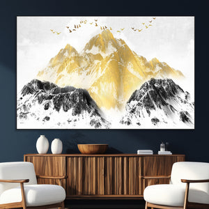 Golden Mountain Triptych Wall Art Canvas Print, Modern