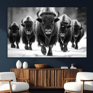 American Bison Art | Buffalo Herd Wall Art Canvas Print, BW