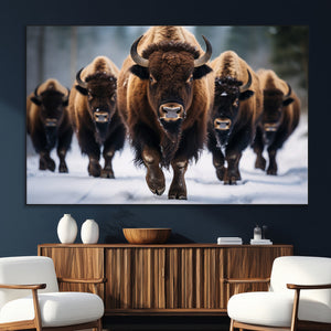 Buffalo Wall Art Canvas Print, American Bison Herd Wall Art