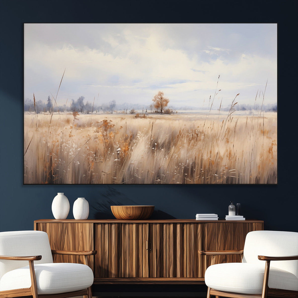 Golden Fields Wall Art Print Canvas – Serene Landscape of