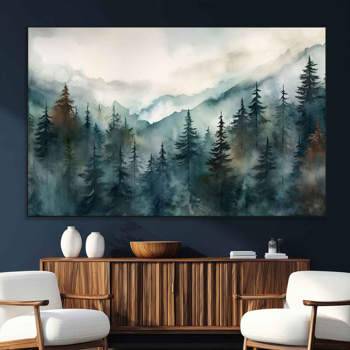 Serenity Forest Wall Art Canvas | Foggy Mountain Landscape