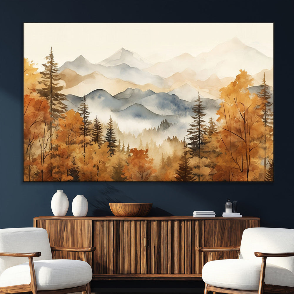Golden Autumn Forest Wall Art Canvas | Mountain Landscape