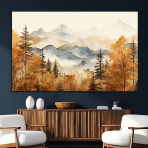 Golden Autumn Forest Wall Art Canvas | Mountain Landscape