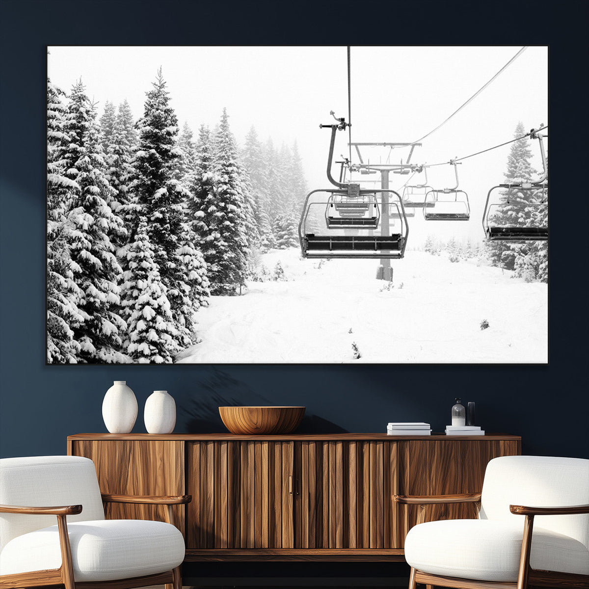 Ski Wall Art - Ski Lift Wall Art Canvas Print Snow Covered