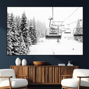 Ski Wall Art - Ski Lift Wall Art Canvas Print Snow Covered
