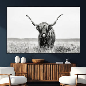 Highland Cow Canvas Wall Art – Majestic Beauty in Black and