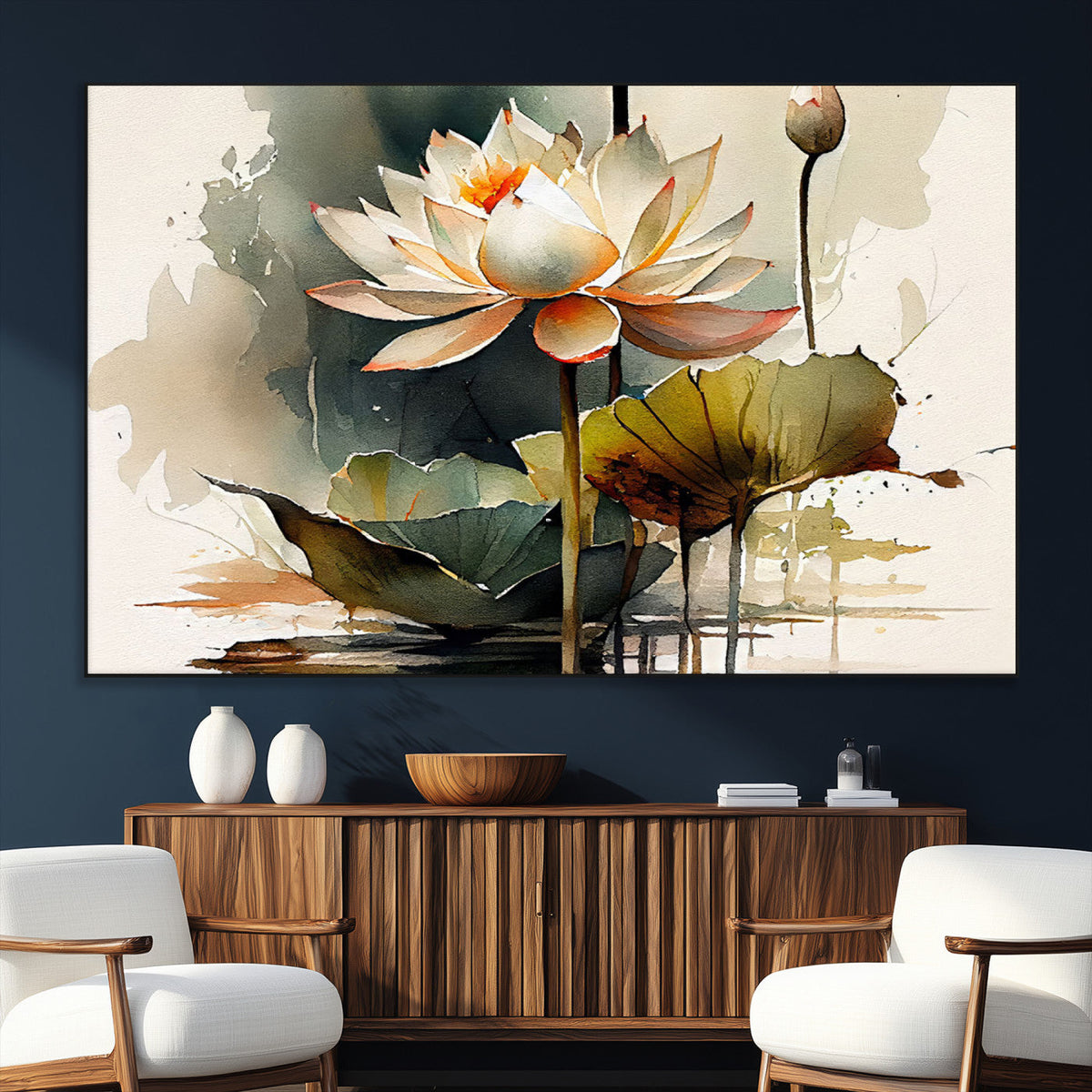 Lotus Flower Watercolor Canvas Print – A Symbol of Serenity