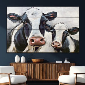 Vintage Baby and Mom Cattle Wall Art Canvas Print