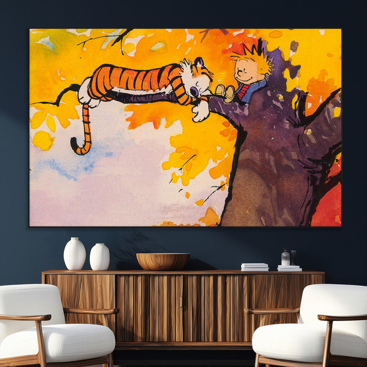 Calvin and Hobbes Tree Scene Canvas Print | 3 Panel Large