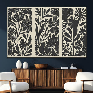 Modern Botanical Wall Art - Floral Black and White Canvas