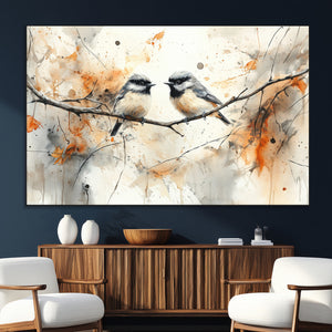 Abstract Watercolor Chickadee Bird Canvas Wall Art Print -