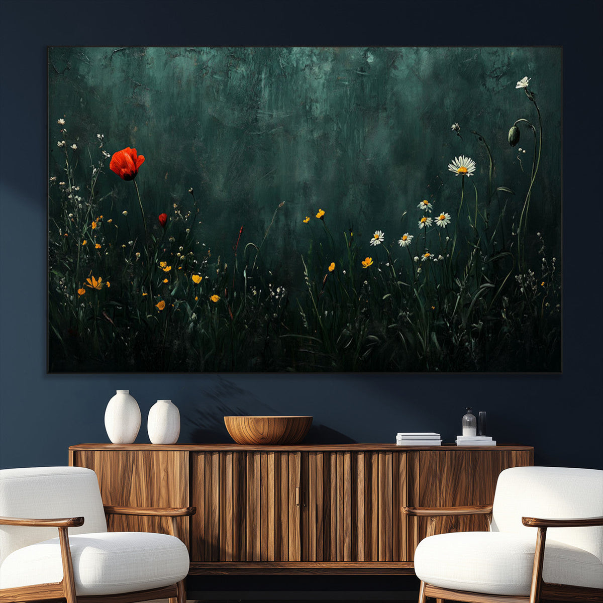 Wildflower Field Framed Wall Art, Vintage Botanical