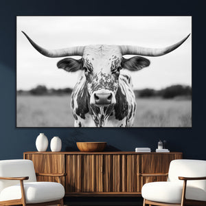 Highland Cow Wall Art Canvas Print – Black and White Western