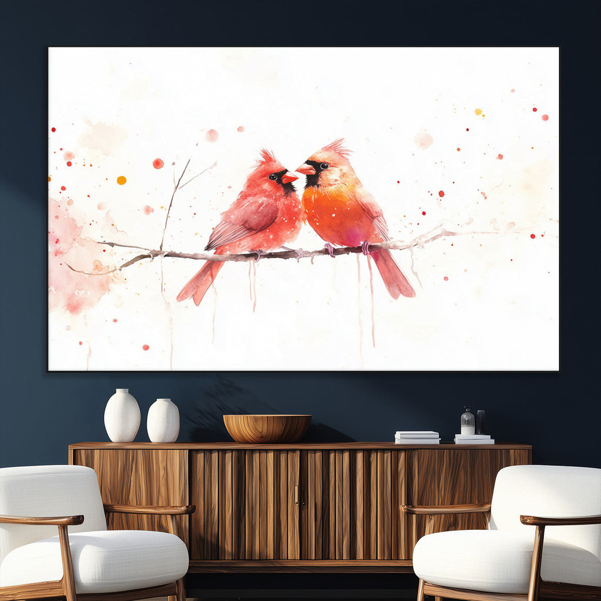 Cardinal Bird Canvas Wall Art - Male and Female Cardinal