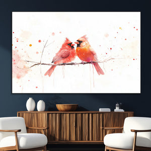Cardinal Bird Canvas Wall Art - Male and Female Cardinal