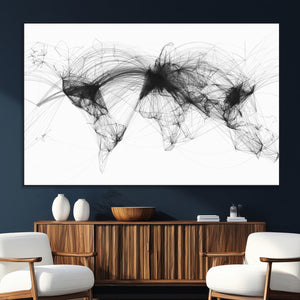Flight Routes Air Traffic Map Canvas Wall Art - Framed -