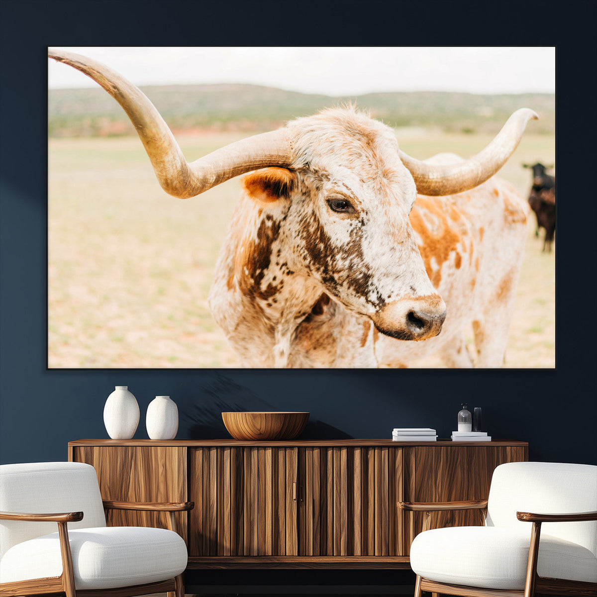 Texas Longhorn Wall Art Canvas Print – Framed Spotted Cow