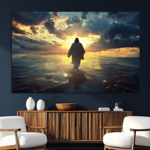 Jesus Walks Wall Art Canvas Print Framed Divine Sunset Art