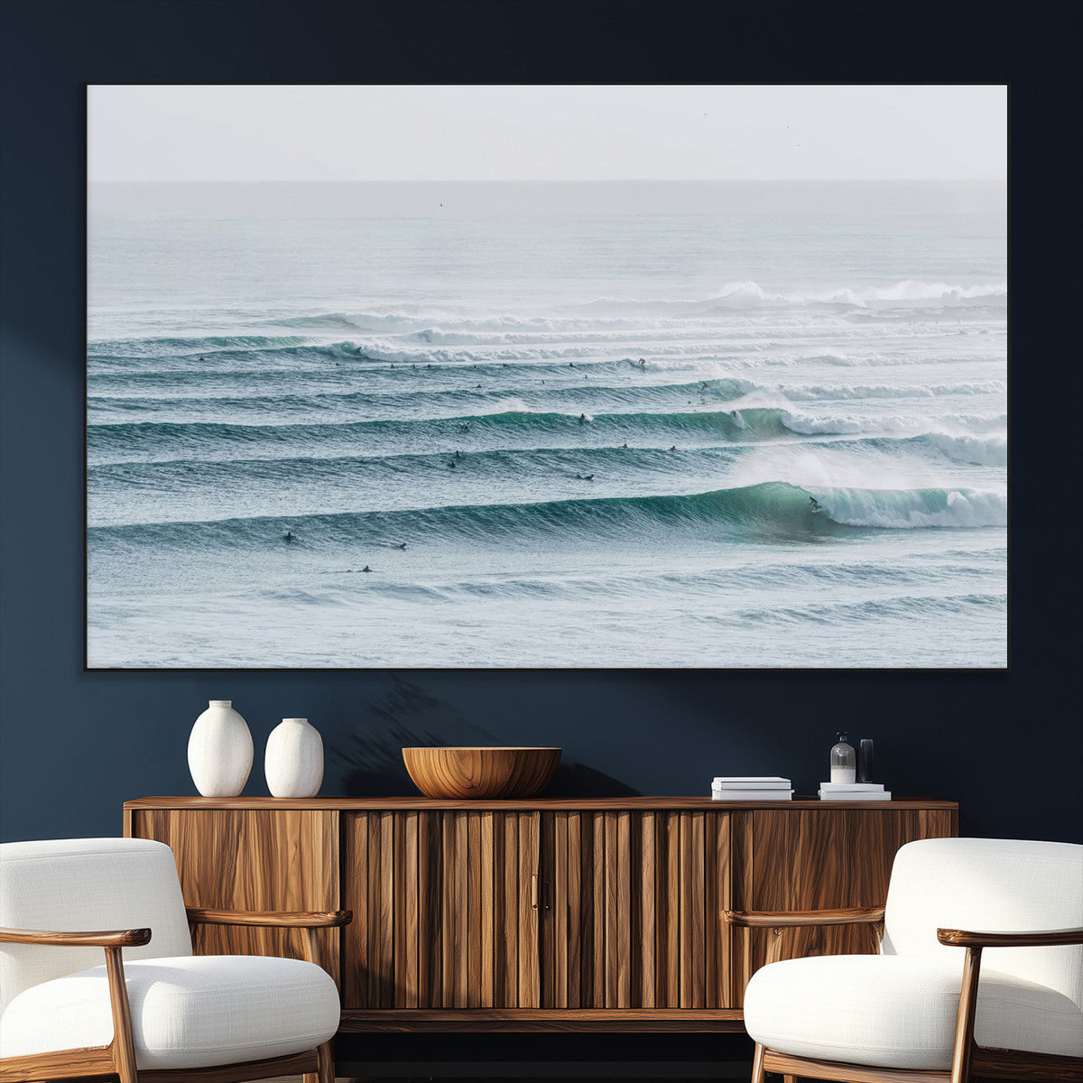 Ocean Waves Wall Art Canvas Print – Framed Surfer Lineup