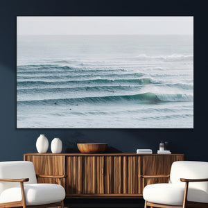 Ocean Waves Wall Art Canvas Print – Framed Surfer Lineup