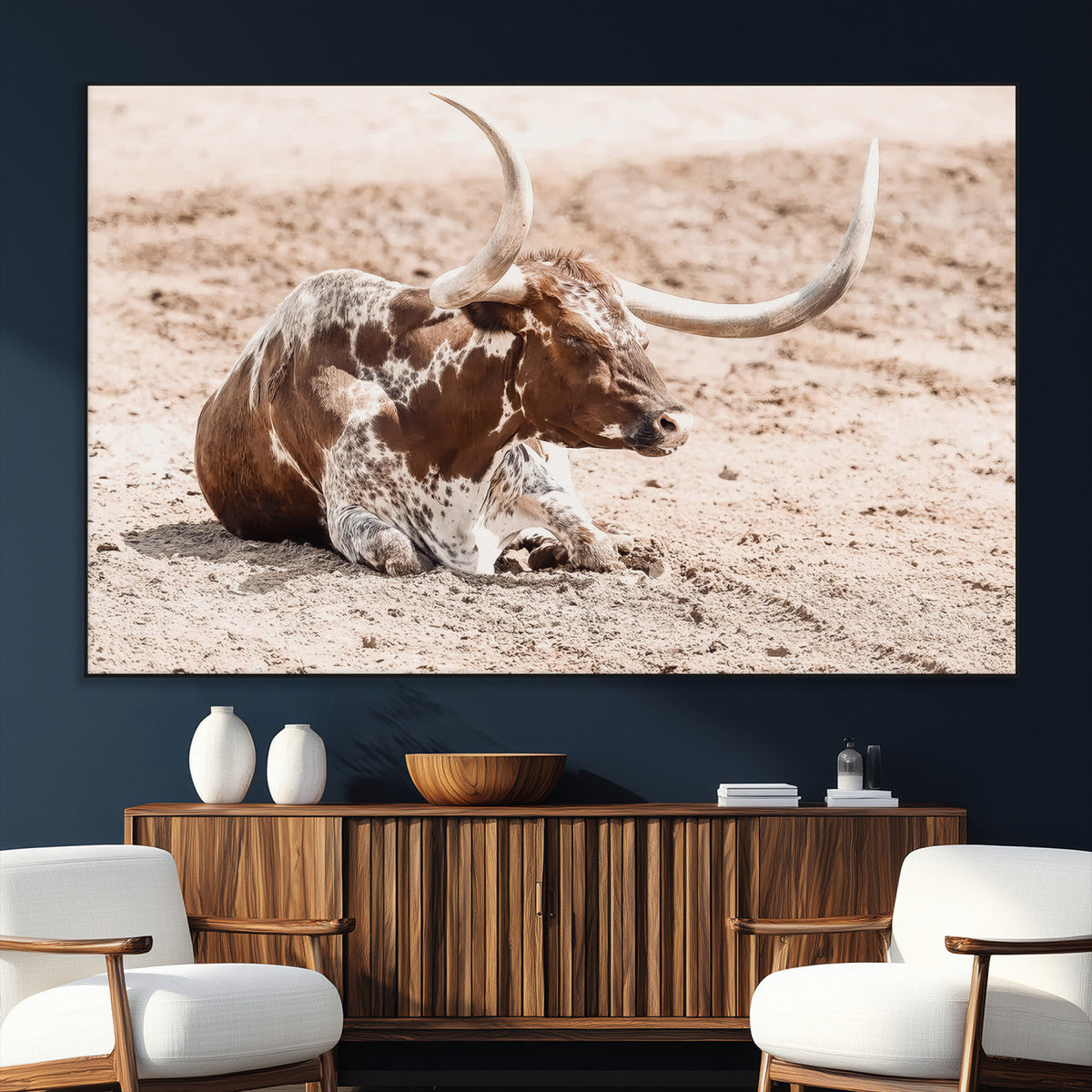 Texas Longhorn Wall Art Canvas Print – Framed Resting Bull
