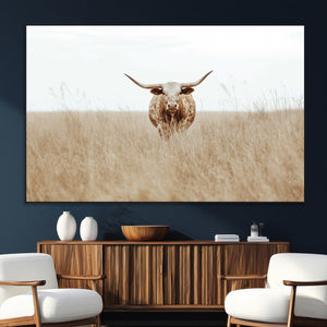 Texas Longhorn Wall Art Canvas Print – Framed Lone Cattle
