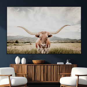 Texas Longhorn Wall Art Canvas Print – Framed Western Cow