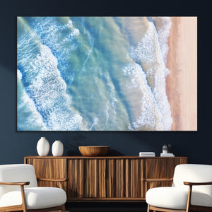 Aerial Ocean View Wall Art Canvas Print – Framed Soft Blue