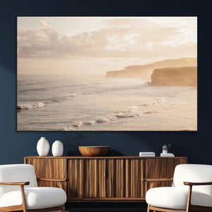Misty Coastal Wall Art Canvas Print – Framed Golden Sunset