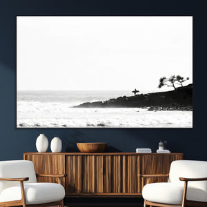 Surfer Cliffs Wall Art Canvas Print – Framed Black White