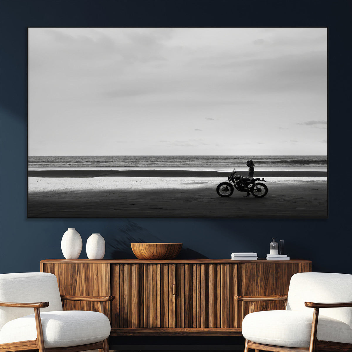 Motorcycle Beach Wall Art Canvas Print – Framed Vintage