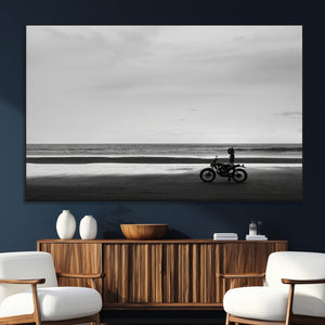 Motorcycle Beach Wall Art Canvas Print – Framed Vintage