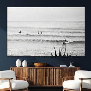 Surfer Silhouette Wall Art – Framed Calm Ocean Canvas