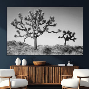 Joshua Tree Wall Art Canvas Print – Framed Monochrome Desert