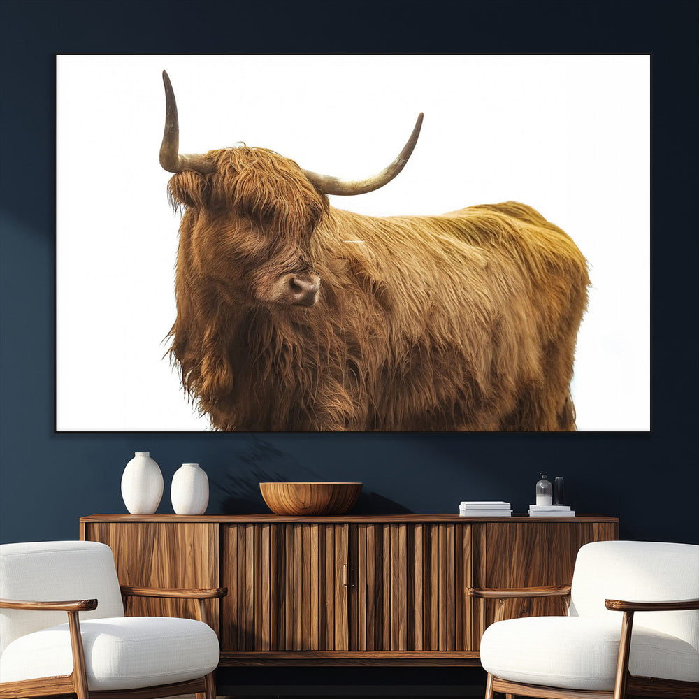 Highland Cow Wall Art Canvas Print – Framed Farmhouse Rustic