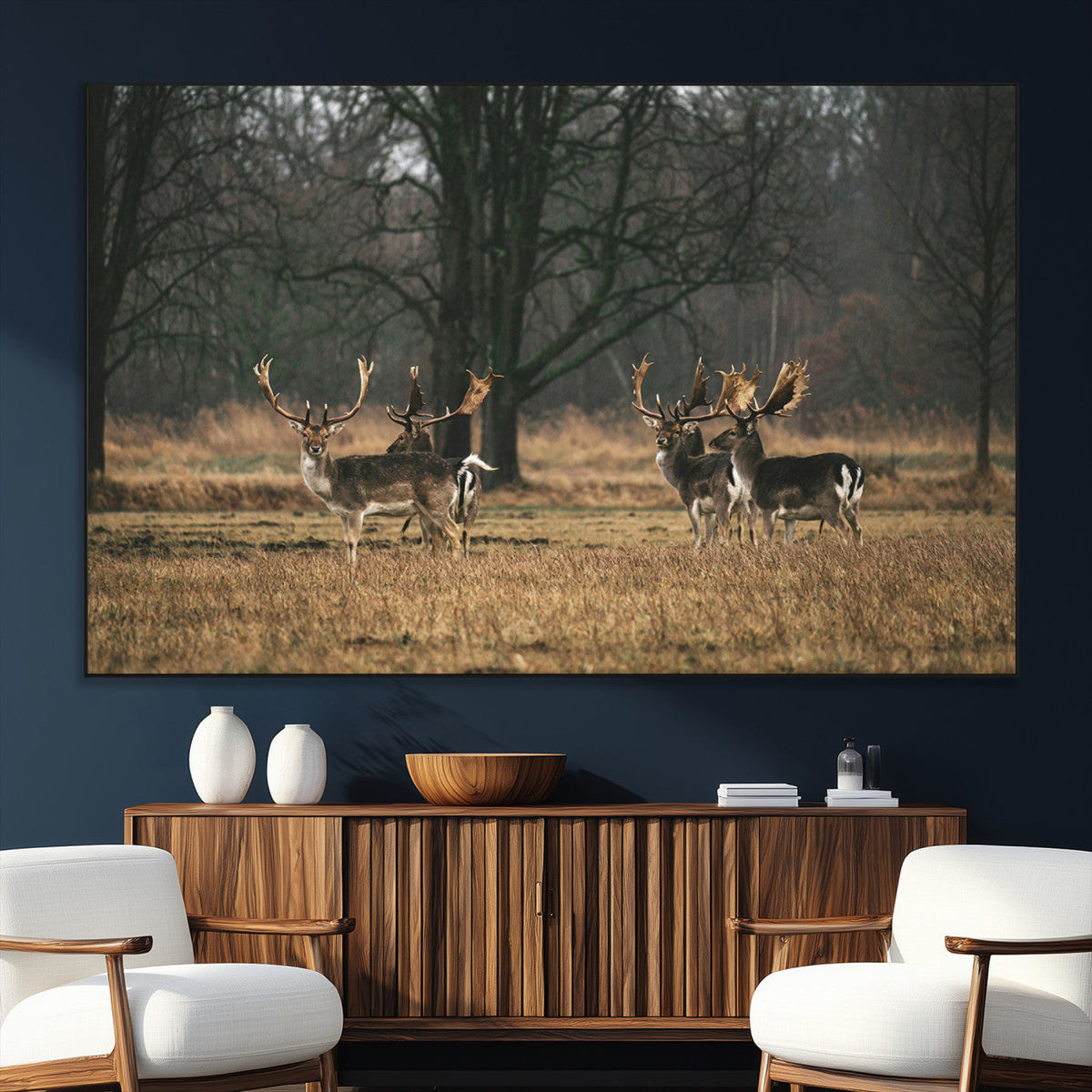 Deer Wall Art Canvas Print – Framed Rustic Wildlife Stags