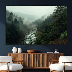 Misty Forest Wall Art Canvas Print – Framed Foggy River