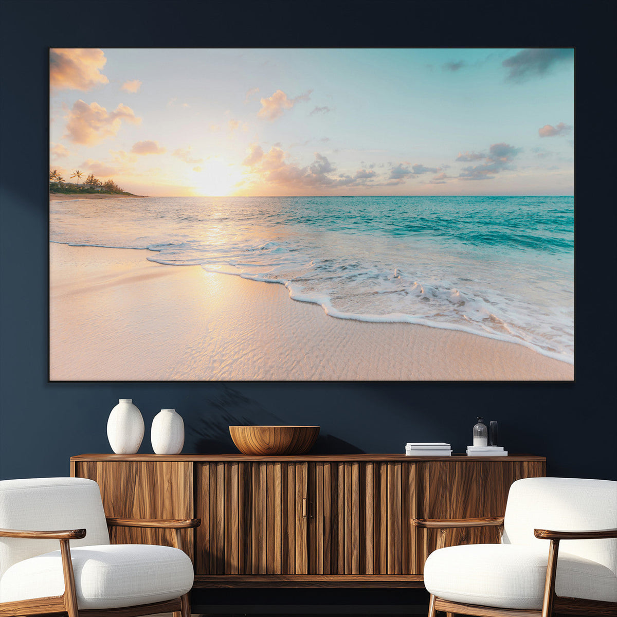 Beach Sunset Wall Art Canvas Print – Framed Ocean Waves